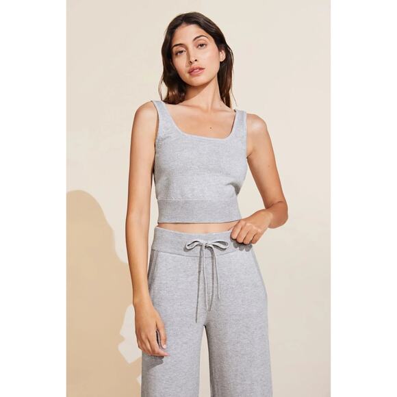 Eberjey Womens Recycled Sweater Cropped Tank Square Neck Heather Grey Size L NWT - Picture 1 of 10